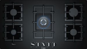 Series 6 Gas hob 90 cm Tempered glass, Black PPQ9A6B90صفحه گاز تو کار بوش